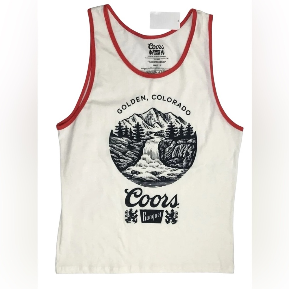 Men’s SMALL Coors Banquet Beer Sleeveless Tank Top Golden Colorado Graphic
